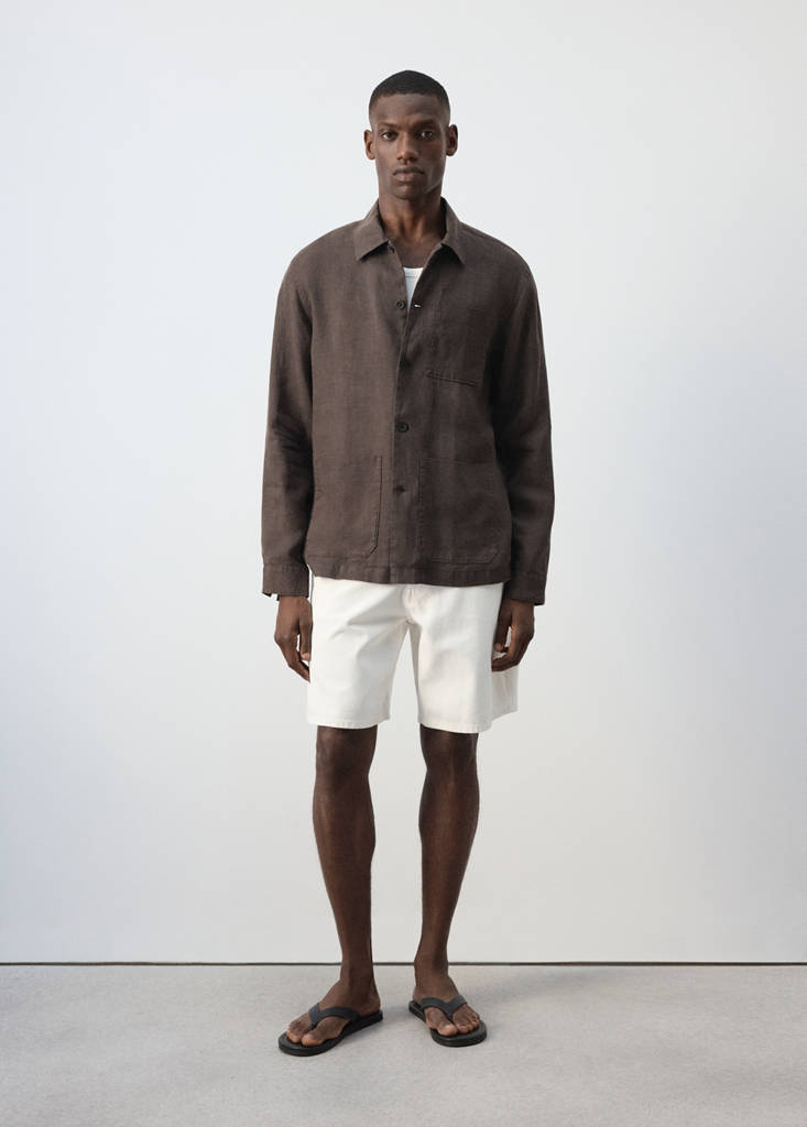 Koszula regular fit 100% len z kieszeniami brązowy - Mężczyzna - M - MANGO MAN