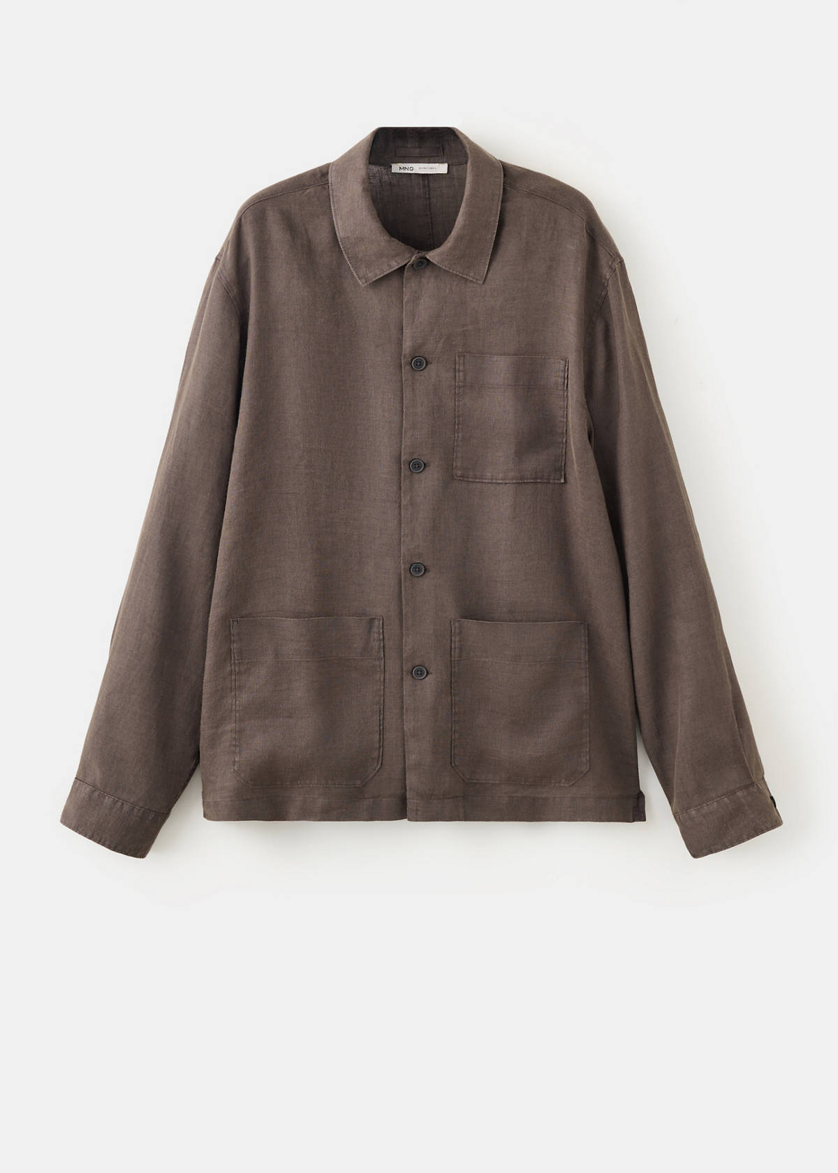 Regular-fit 100% linen shirt with pockets — Brown