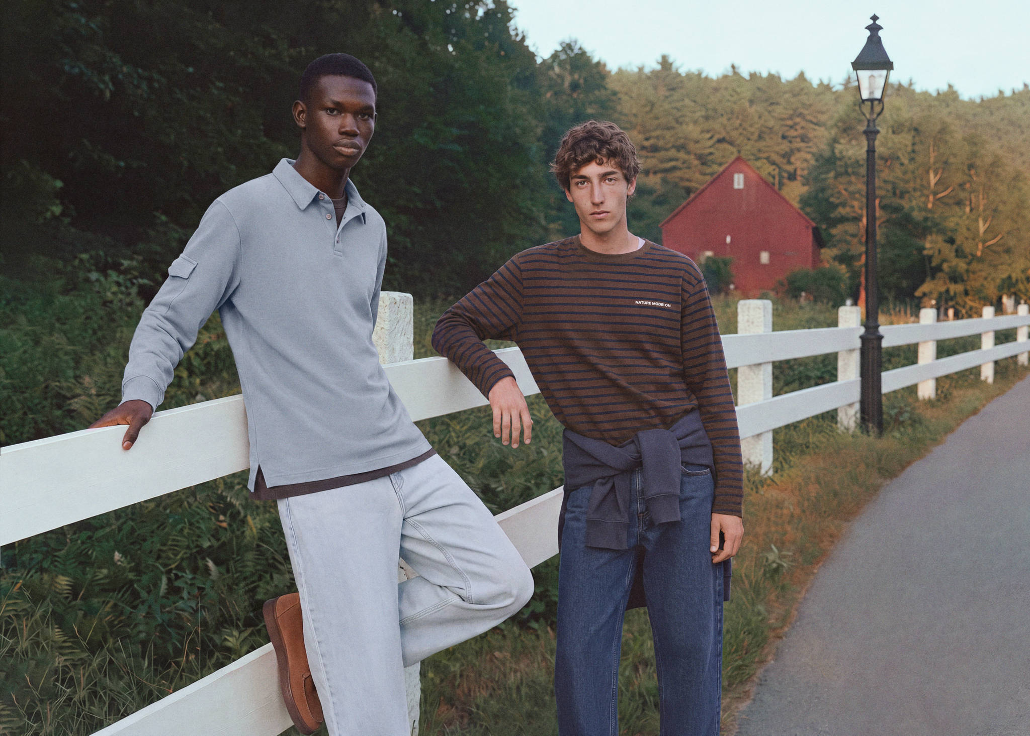 Long-sleeved cotton polo shirt with pocket - Panoramic plane