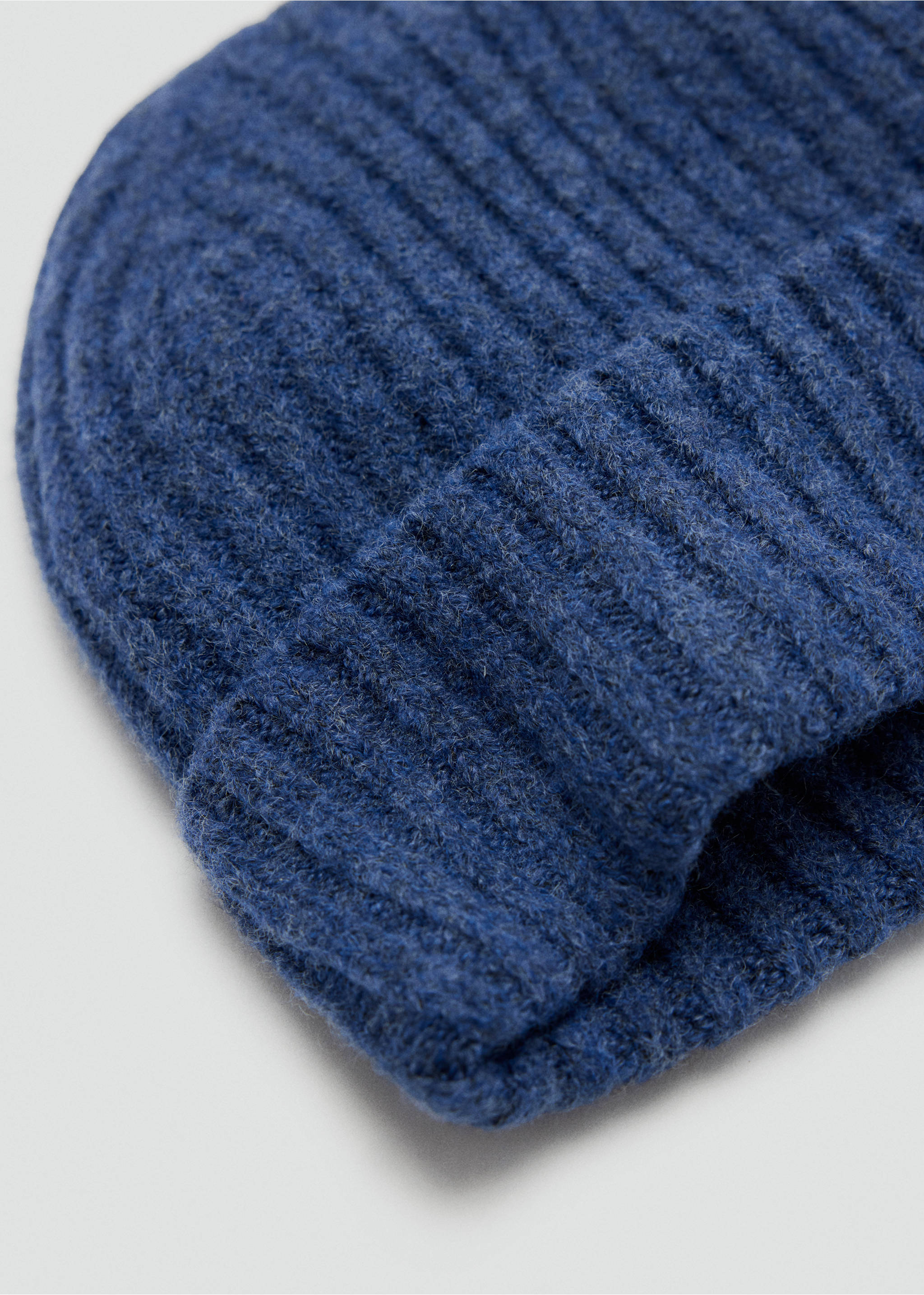 Dark blue ribbed knit beanie hat, reverse view., Navy. Ref: 37047804-00.