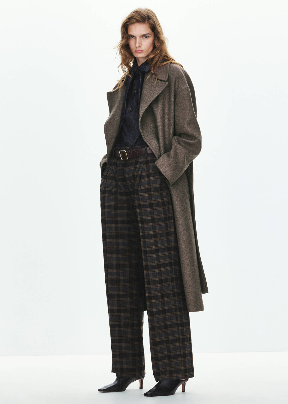 Manteco wool coat with belt — Medium Brown