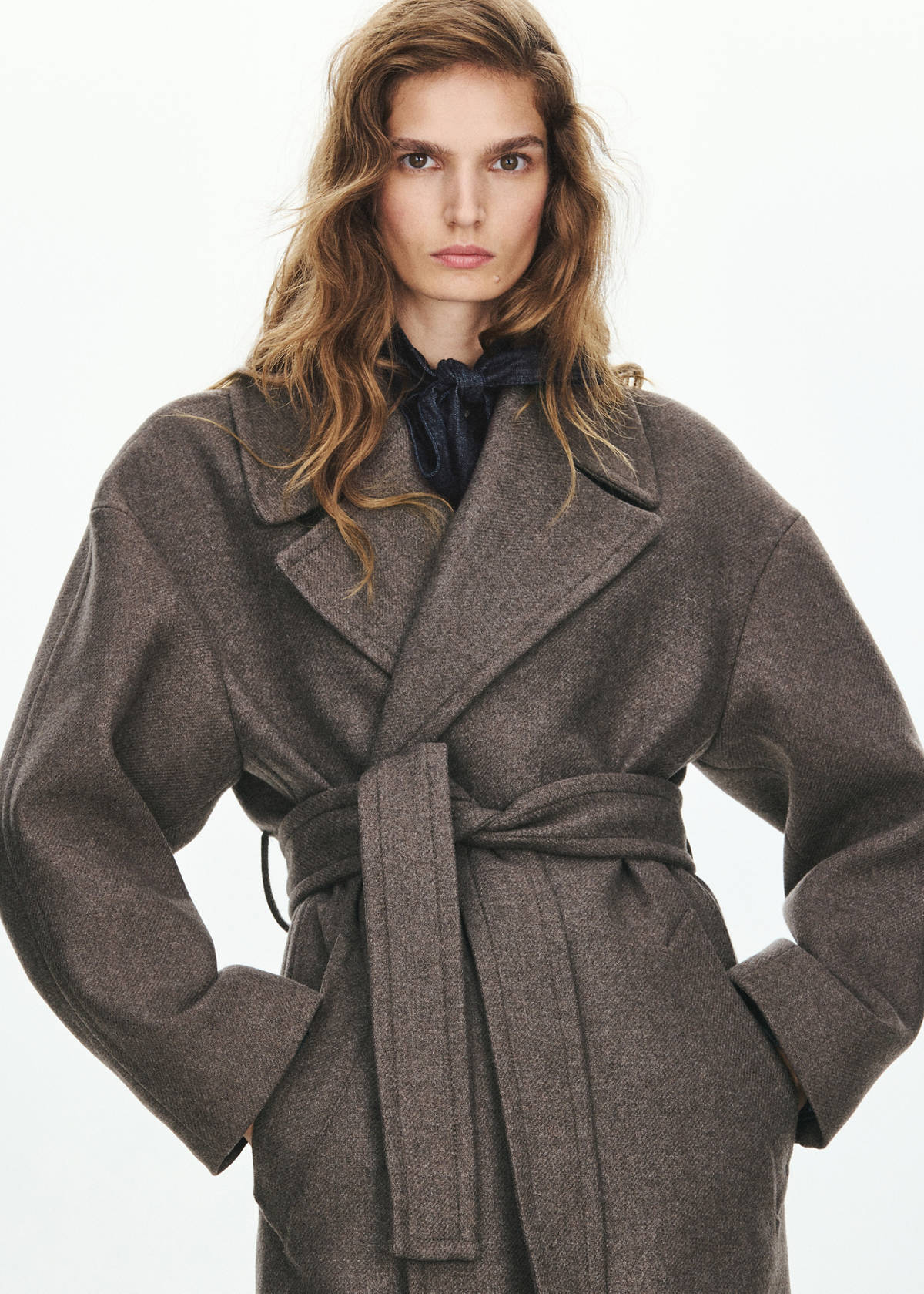 Manteco wool coat with belt — Medium Brown