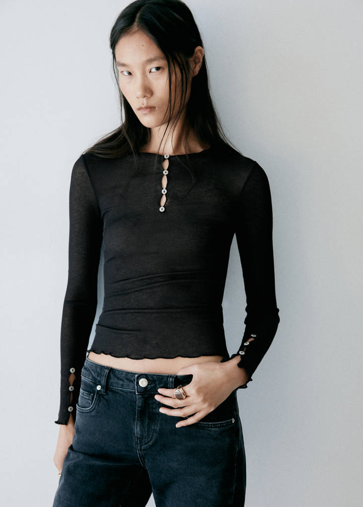 Semi-Sheer Button-Up T-Shirt