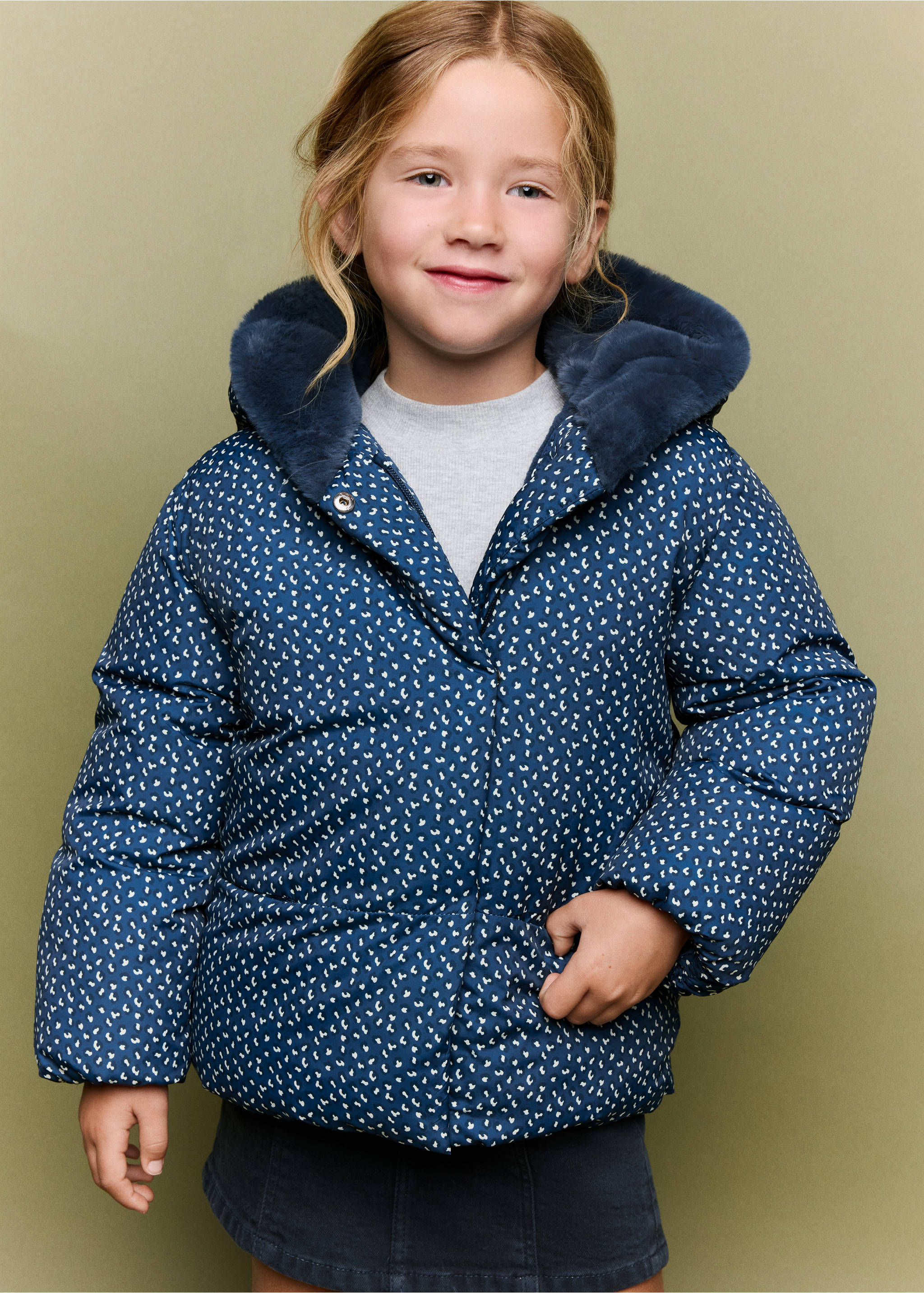 Printed quilted coat - Medium plane, Navy. Ref: 37047883-00.