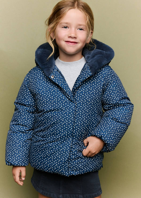 Printed quilted coat — Navy