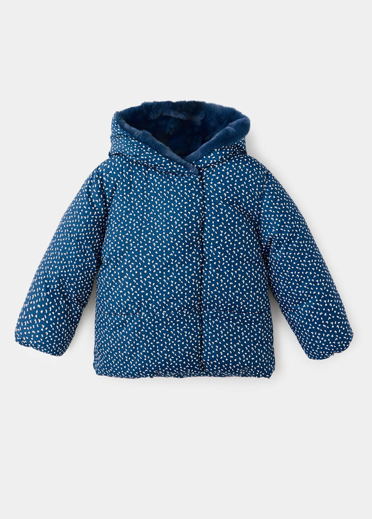 Printed quilted coat — Navy