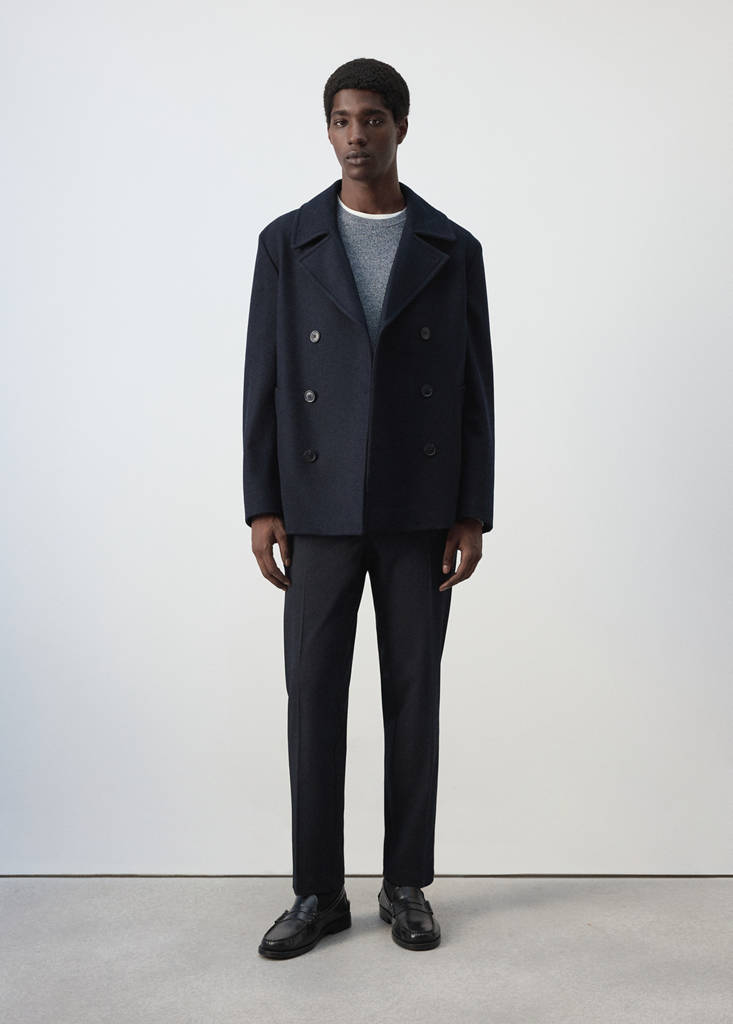 Wool double-breasted coat with buttons — Night Blue