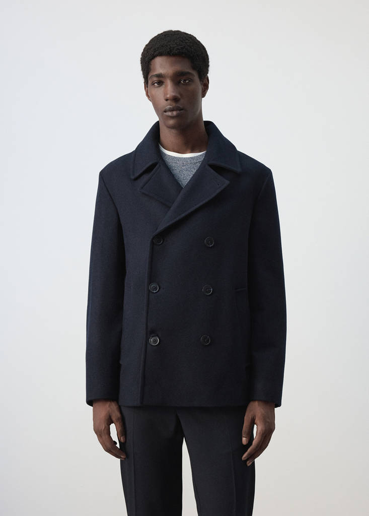 Wool double-breasted coat with buttons — Night Blue