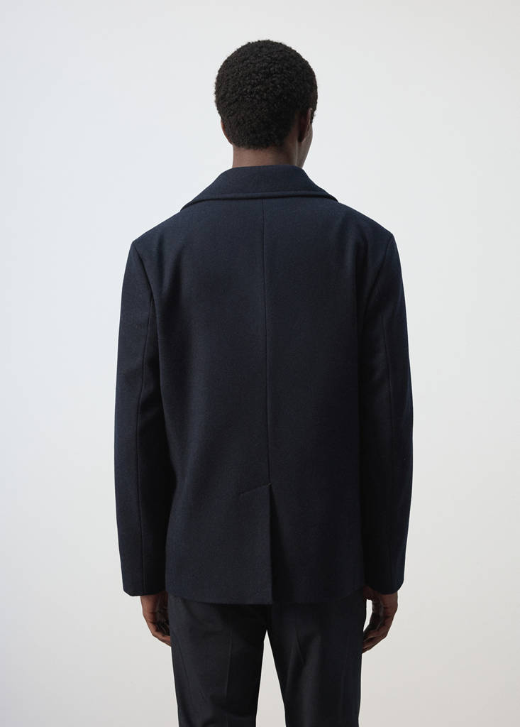Wool double-breasted coat with buttons — Night Blue
