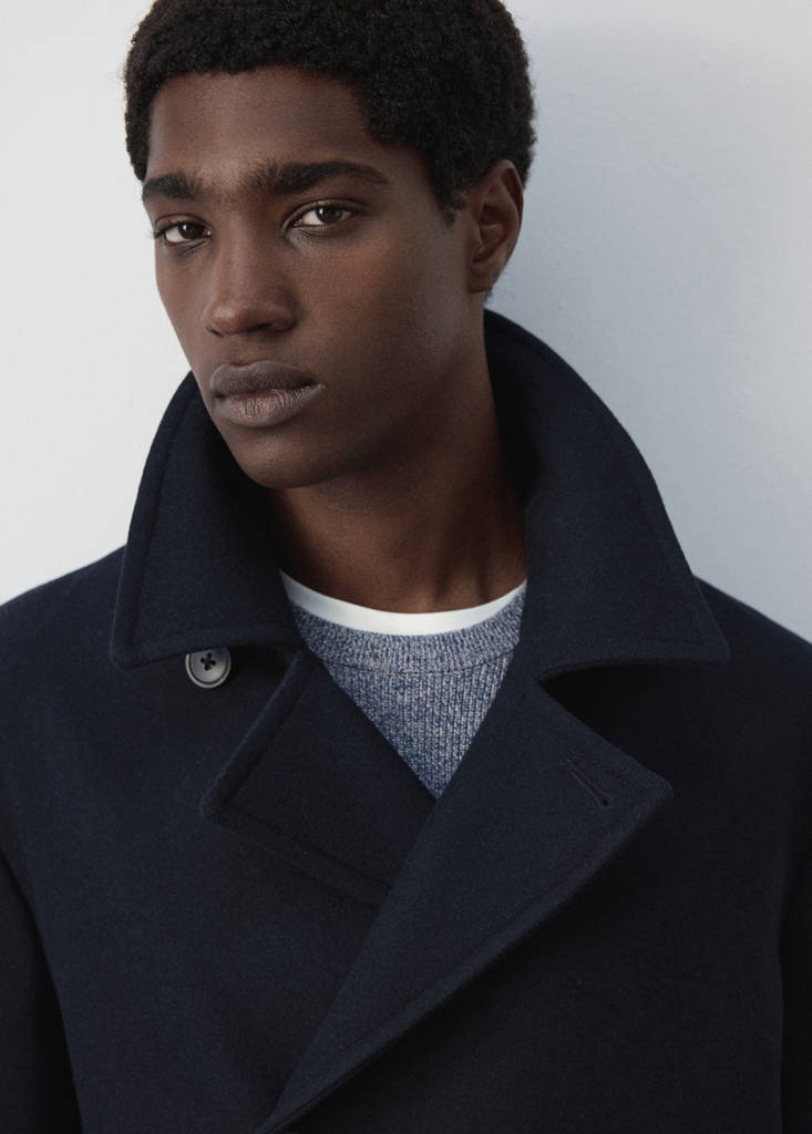 Wool double-breasted coat with buttons — Night Blue