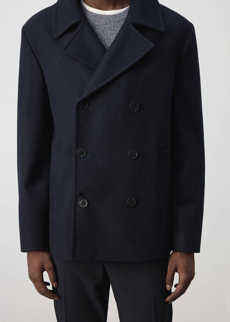 Wool double-breasted coat with buttons — Night Blue