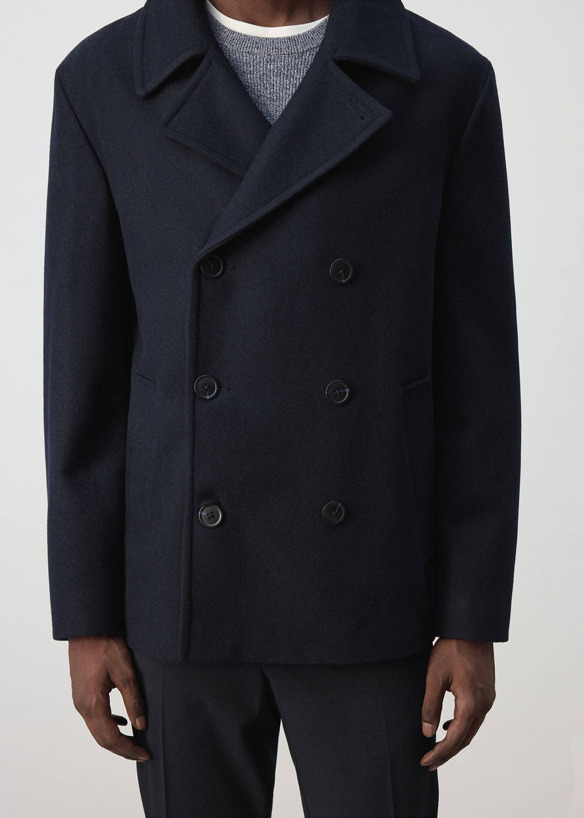Wool double-breasted coat with buttons — Night Blue