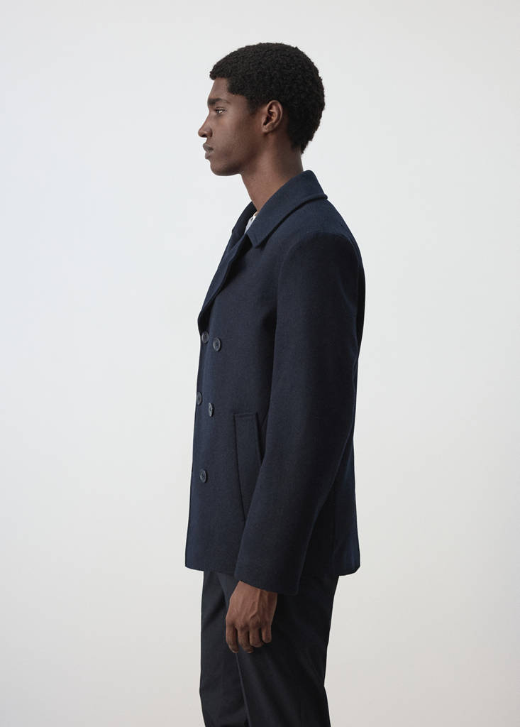 Wool double-breasted coat with buttons — Night Blue