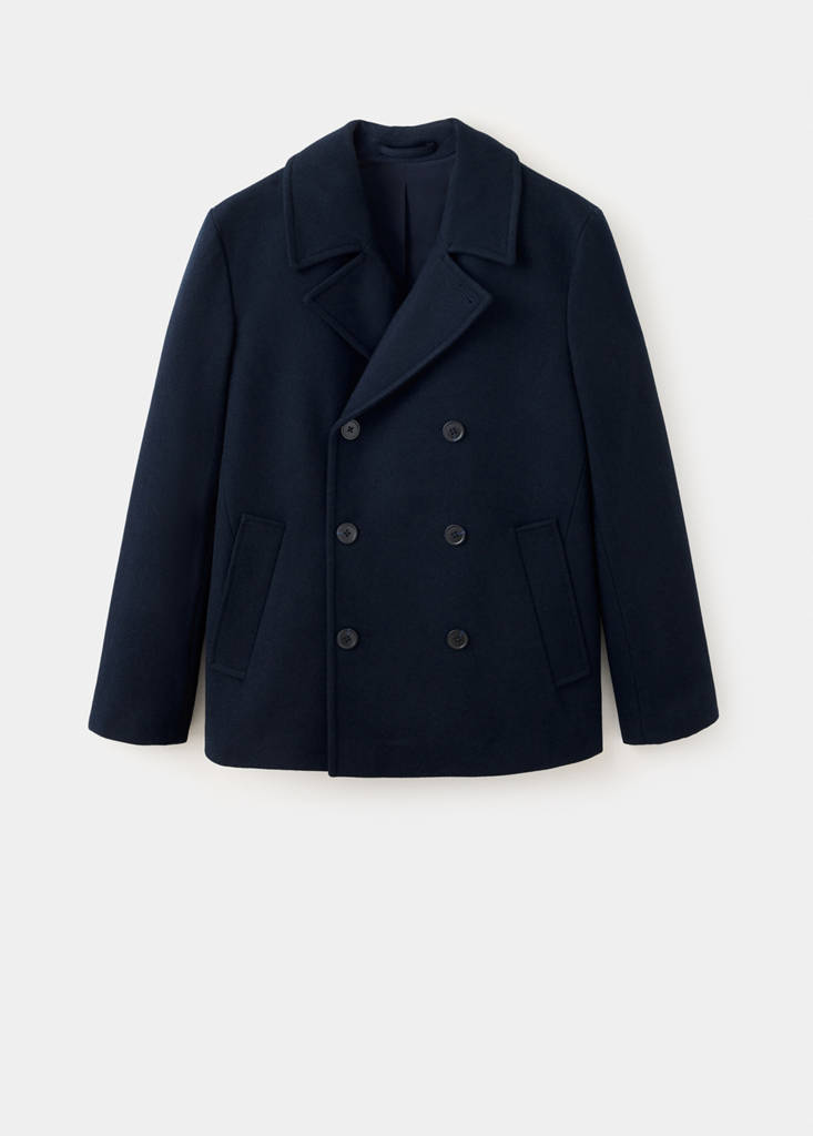 Wool double-breasted coat with buttons — Night Blue