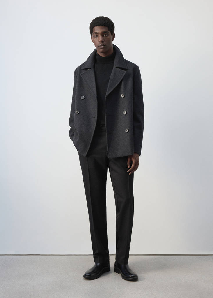 Wool double-breasted coat with buttons — Charcoal