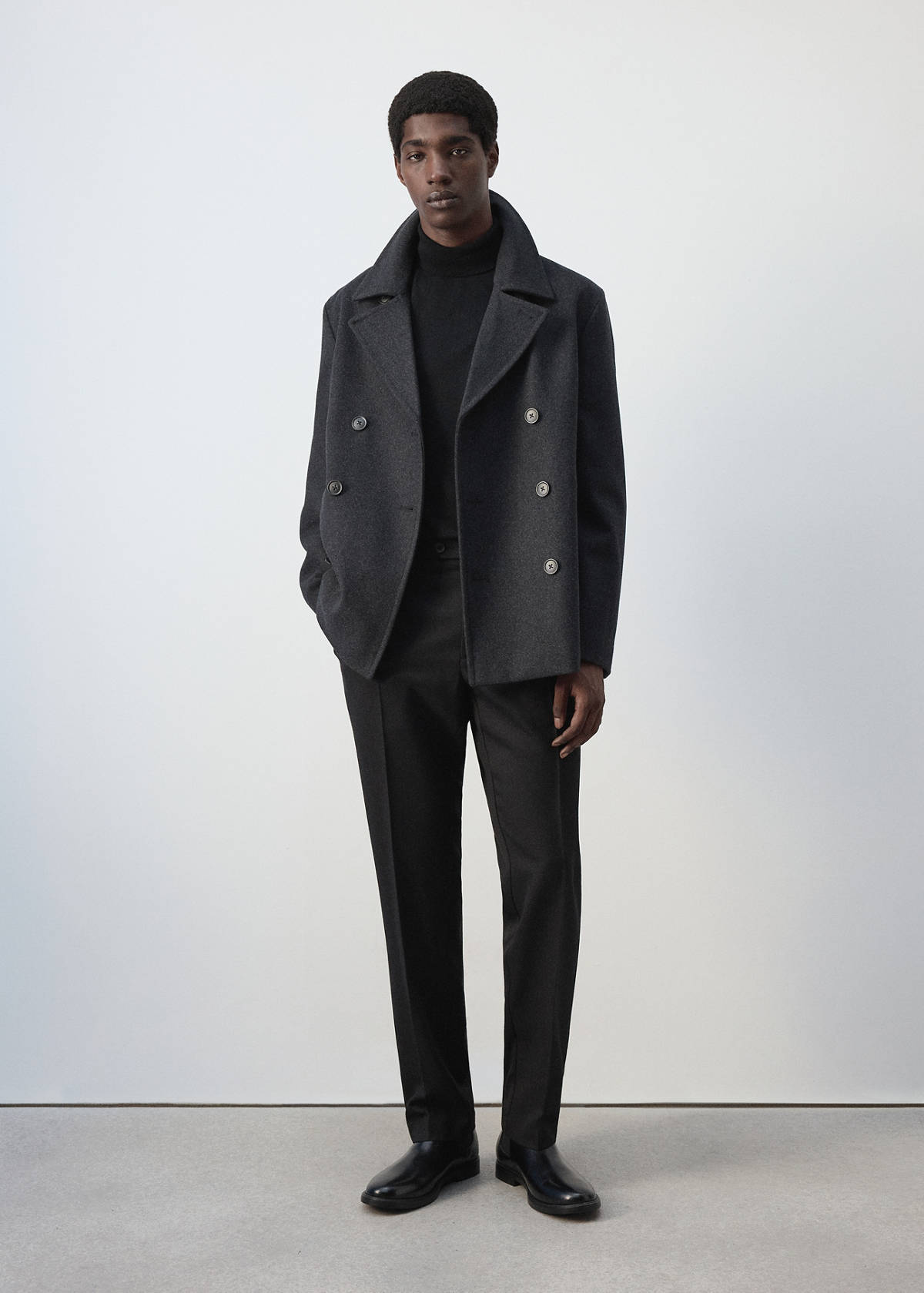 Wool double-breasted coat with buttons — Charcoal
