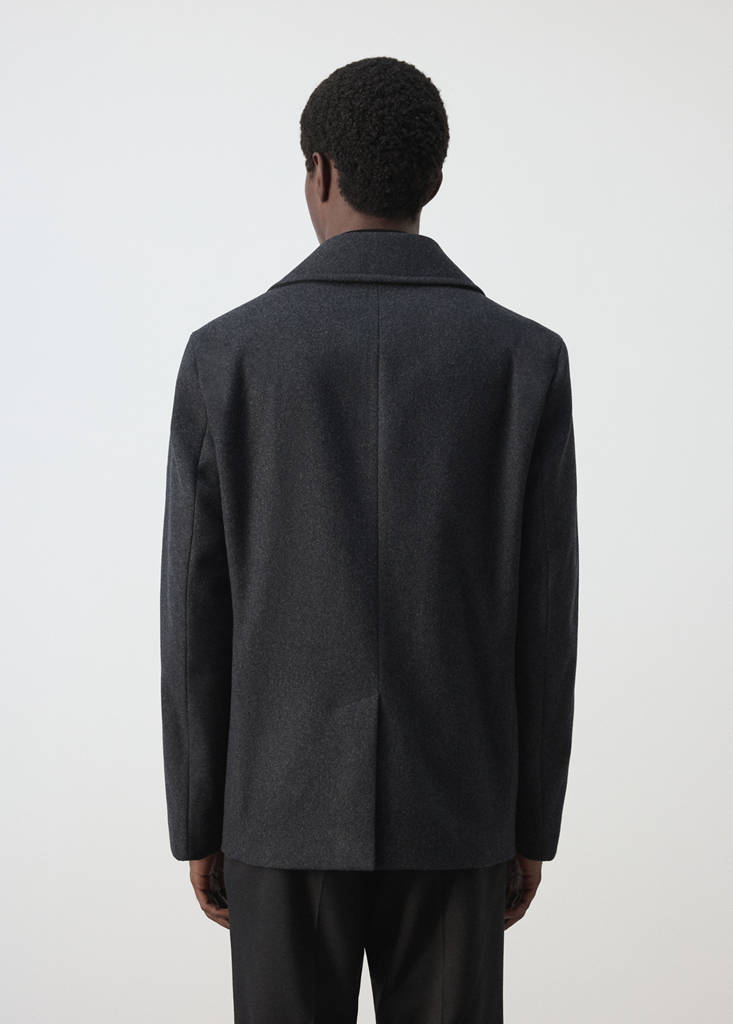 Wool double-breasted coat with buttons — Charcoal