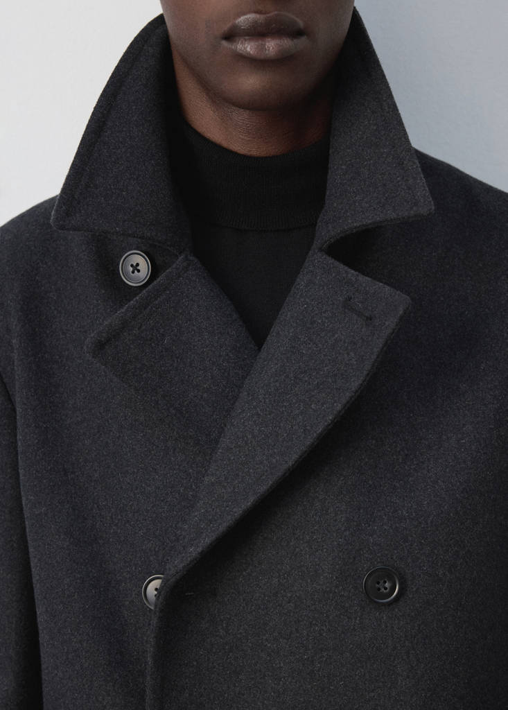 Wool double-breasted coat with buttons — Charcoal