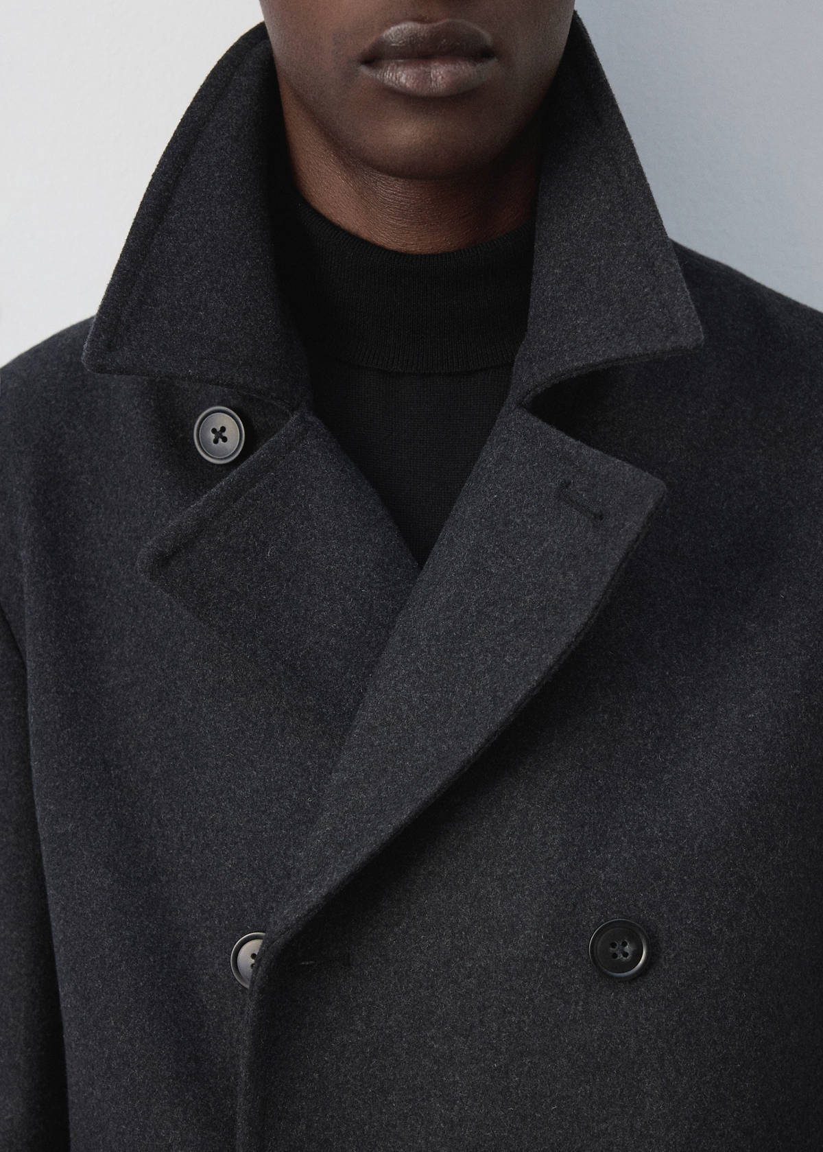 Wool double-breasted coat with buttons — Charcoal