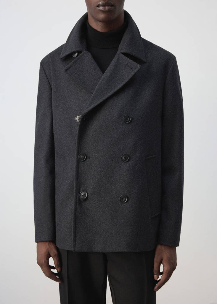 Wool double-breasted coat with buttons — Charcoal