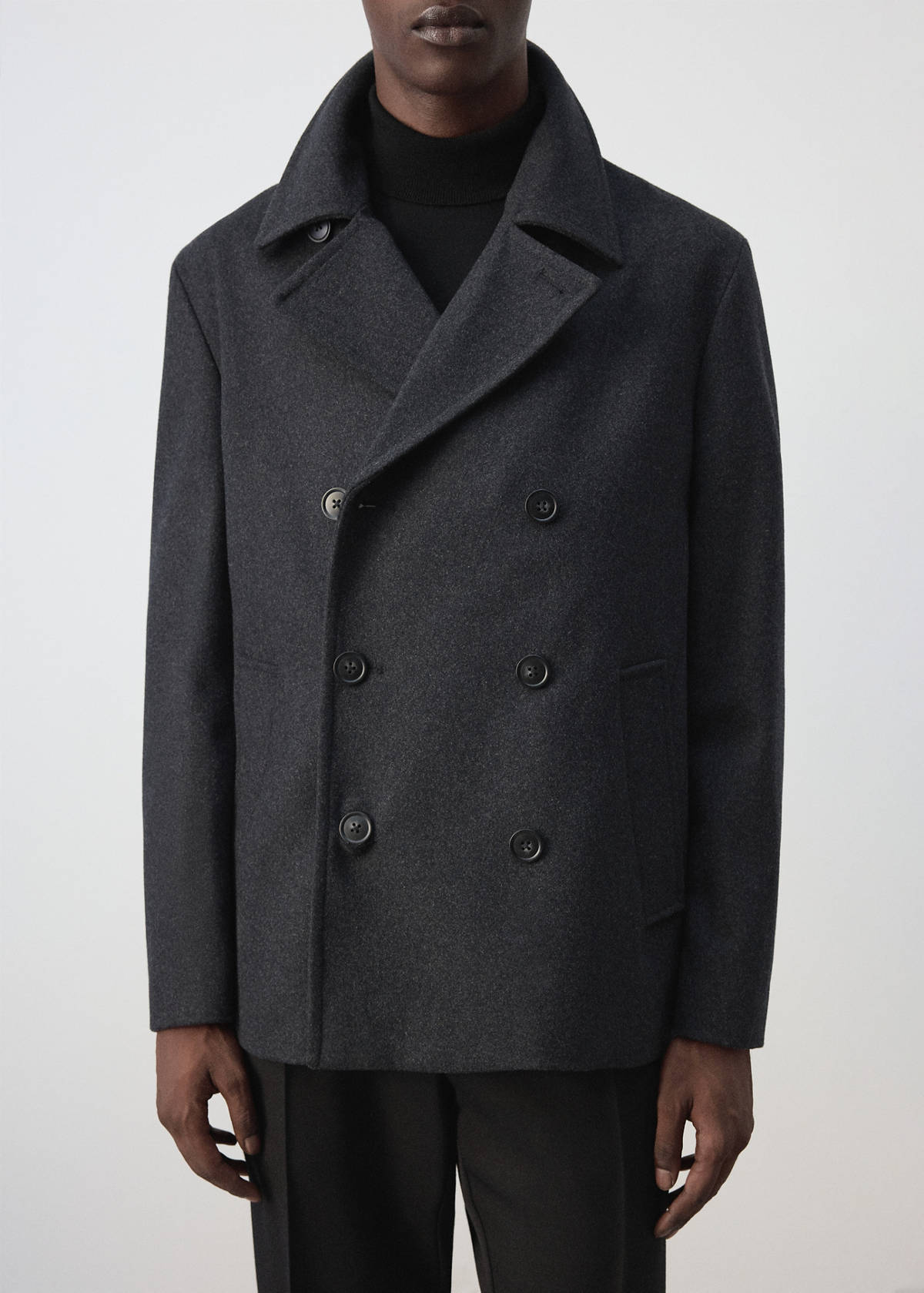 Wool double-breasted coat with buttons — Charcoal