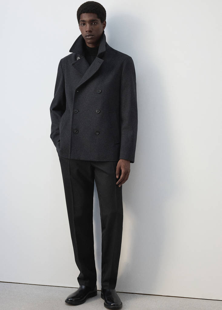 Wool double-breasted coat with buttons — Charcoal