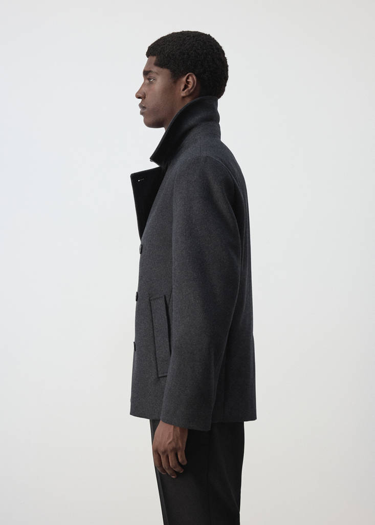 Wool double-breasted coat with buttons — Charcoal