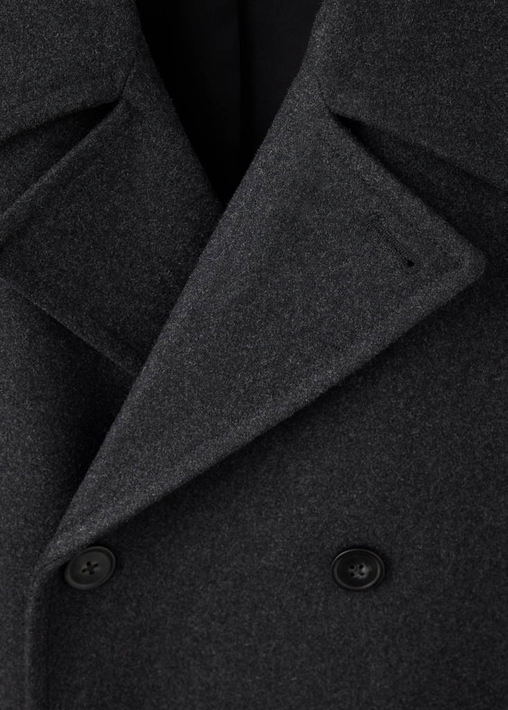 Wool double-breasted coat with buttons — Charcoal