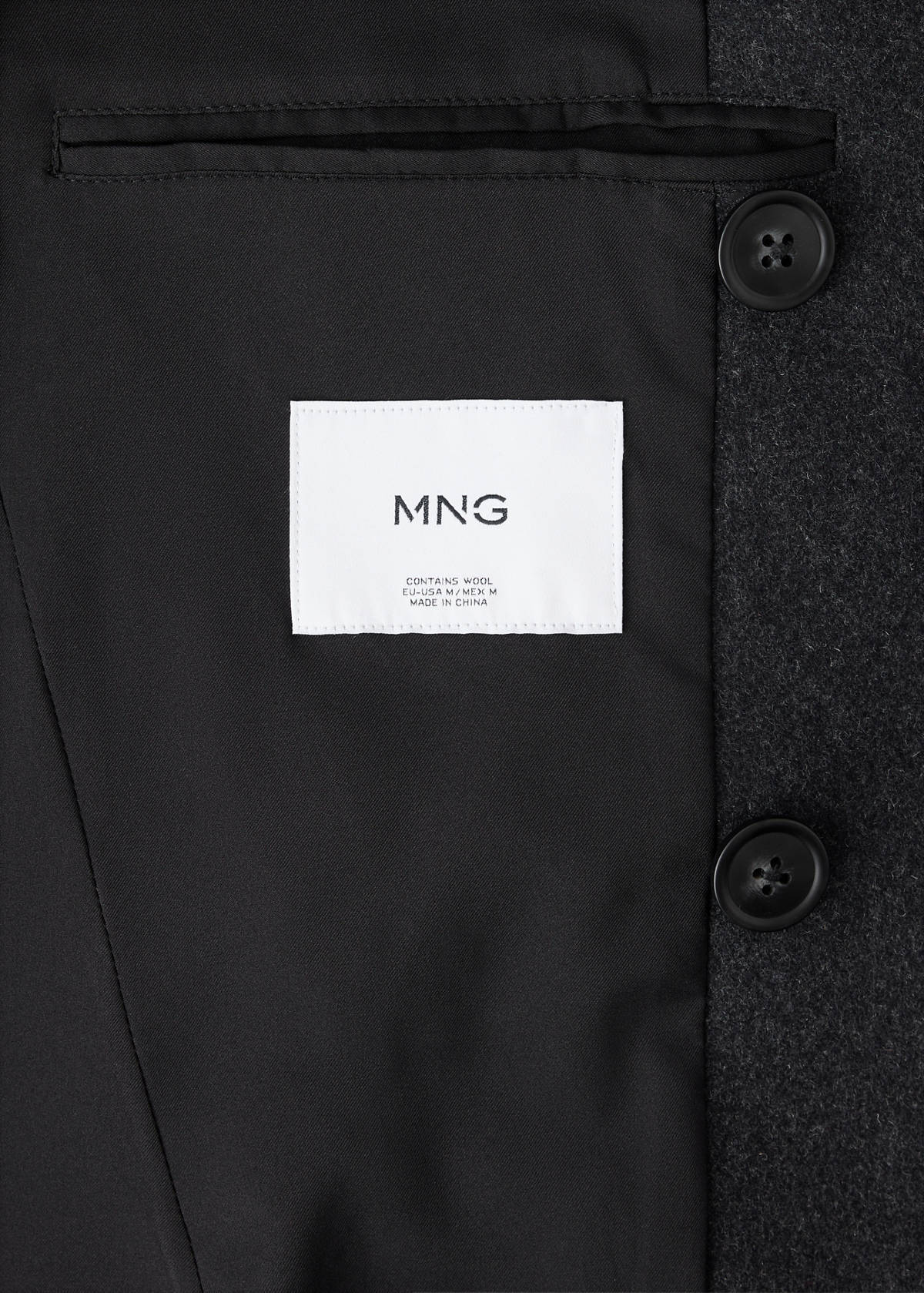 Wool double-breasted coat with buttons — Charcoal