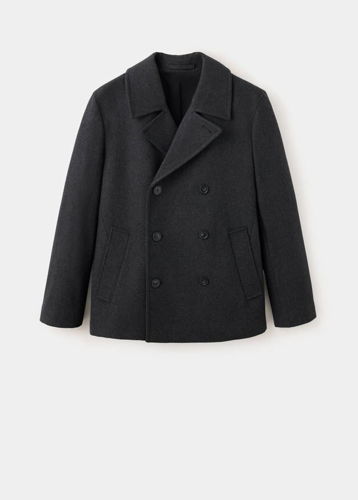 Wool double-breasted coat with buttons — Charcoal