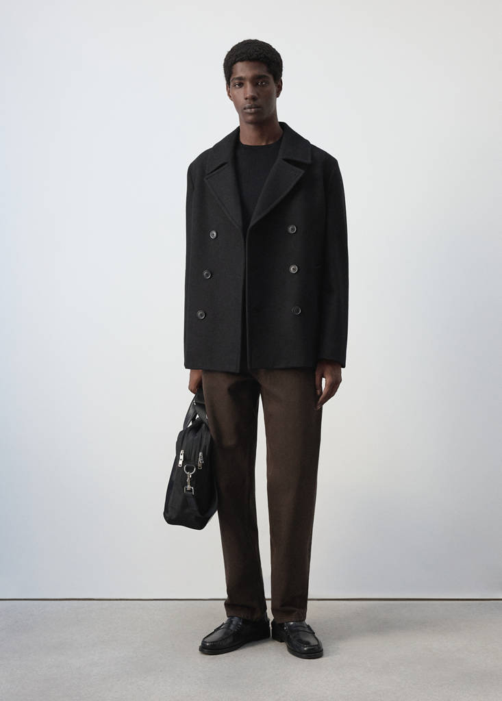 Wool double-breasted coat with buttons — Black