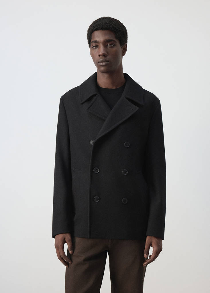Wool double-breasted coat with buttons — Black