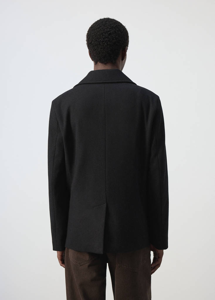 Wool double-breasted coat with buttons — Black