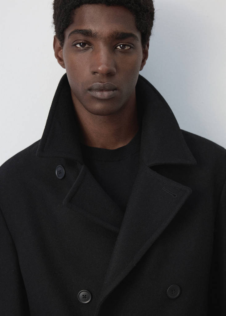 Wool double-breasted coat with buttons — Black
