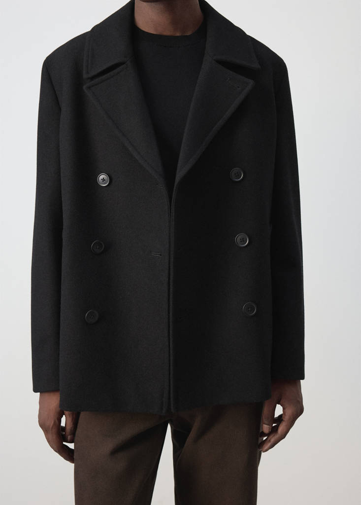 Wool double-breasted coat with buttons — Black