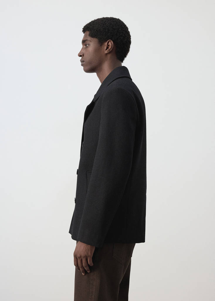 Wool double-breasted coat with buttons — Black