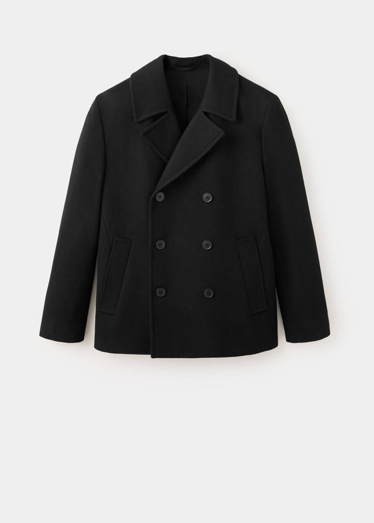Wool double-breasted coat with buttons — Black