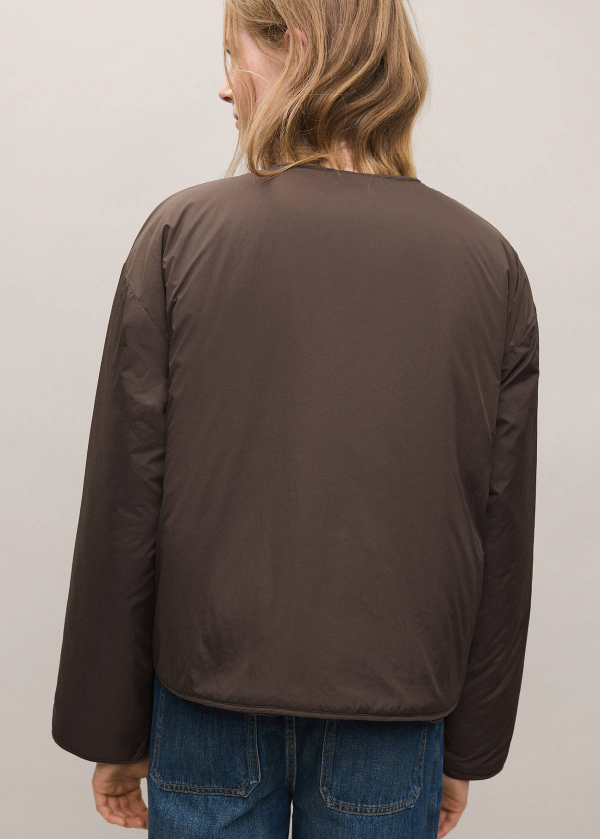 Padded anorak with scarf collar — Brown