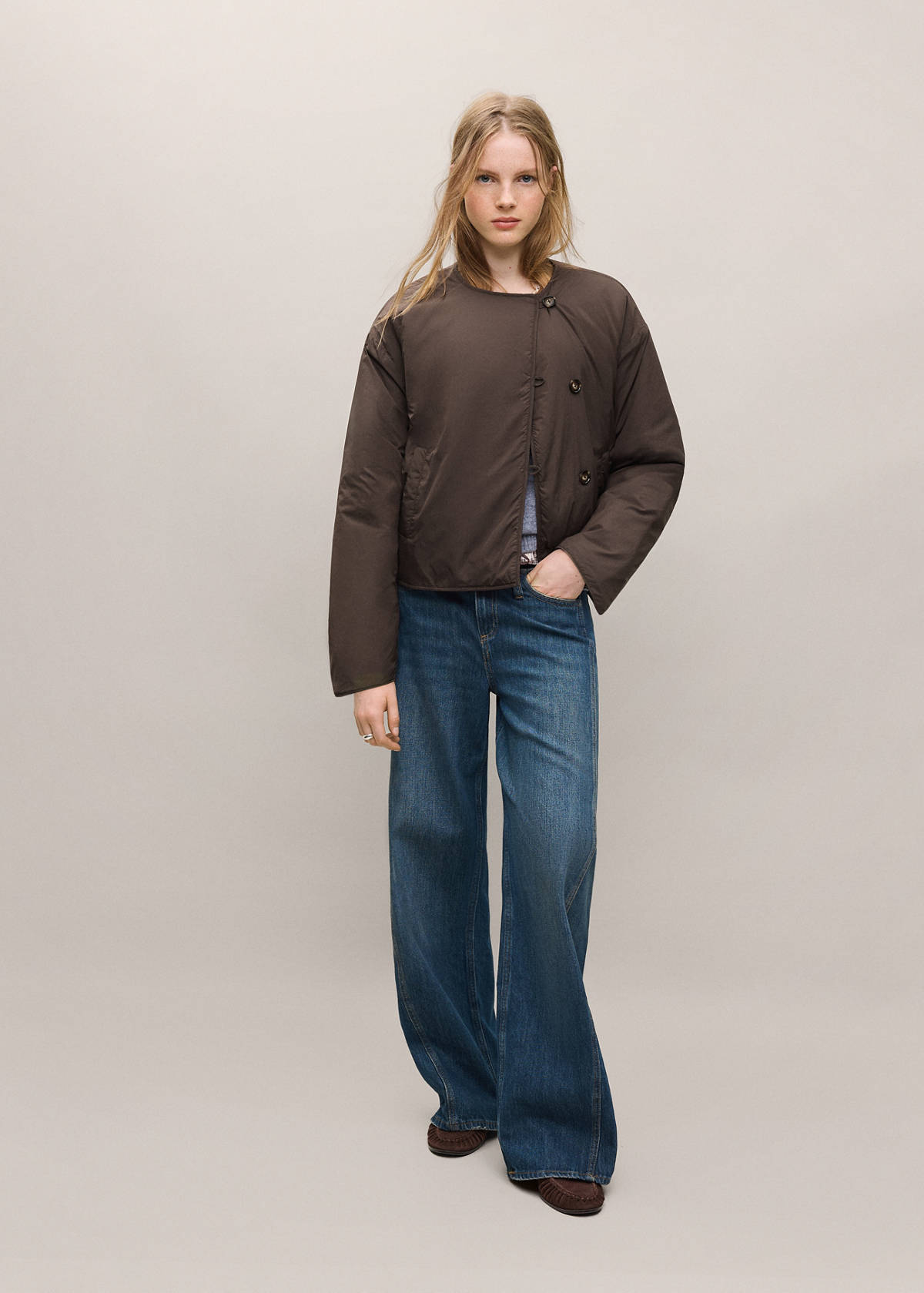 Padded anorak with scarf collar — Brown