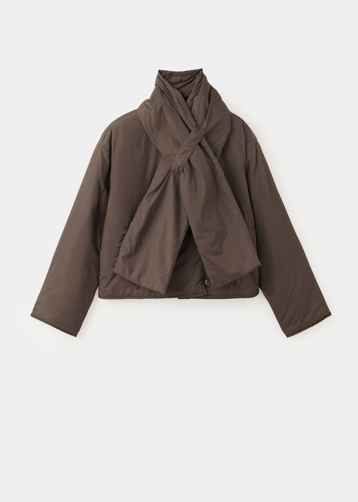 Padded anorak with scarf collar — Brown
