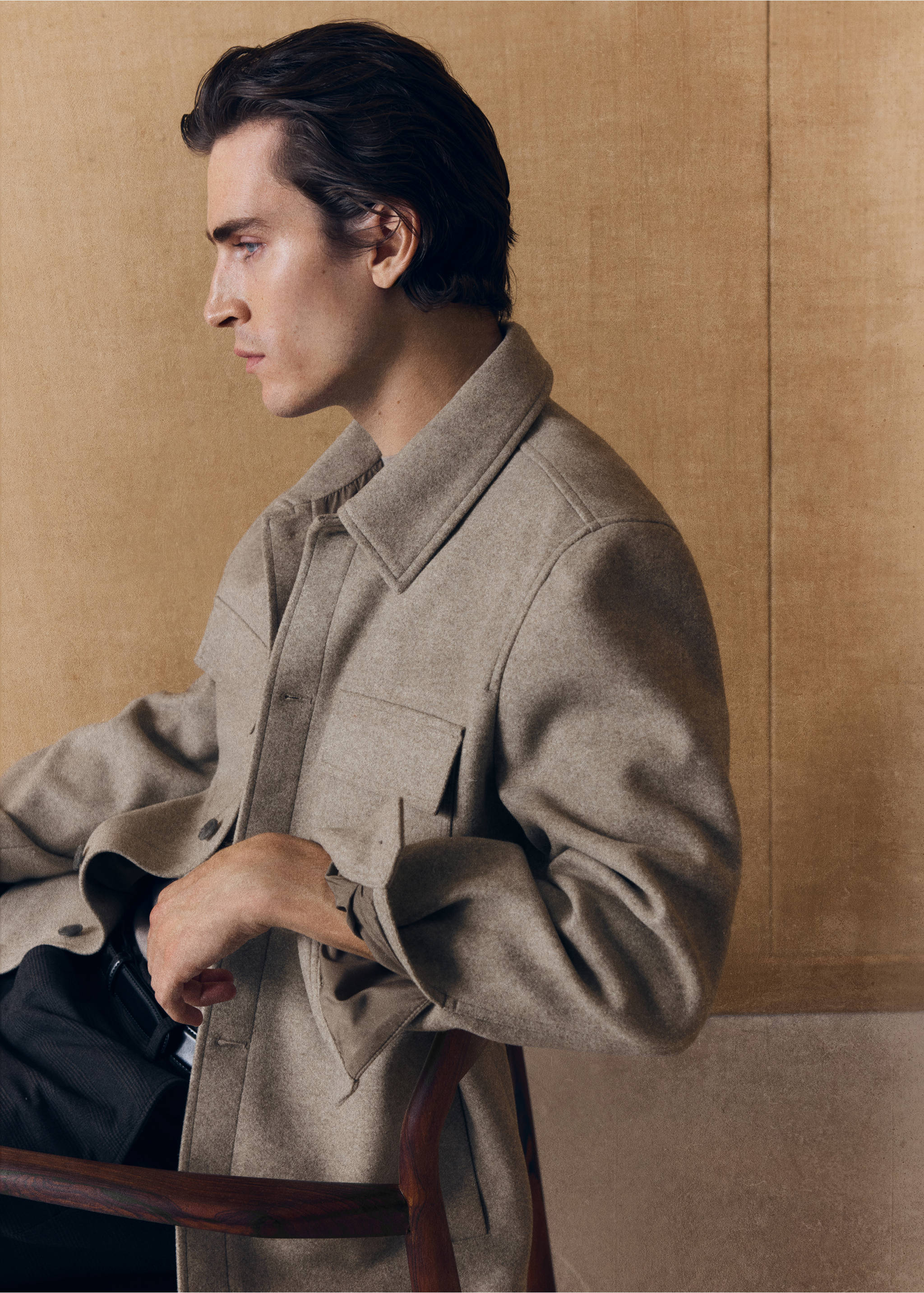 Beige button-up jacket with a classic collar and chest pockets., Light/Pastel Grey. Ref: 37047888-00.