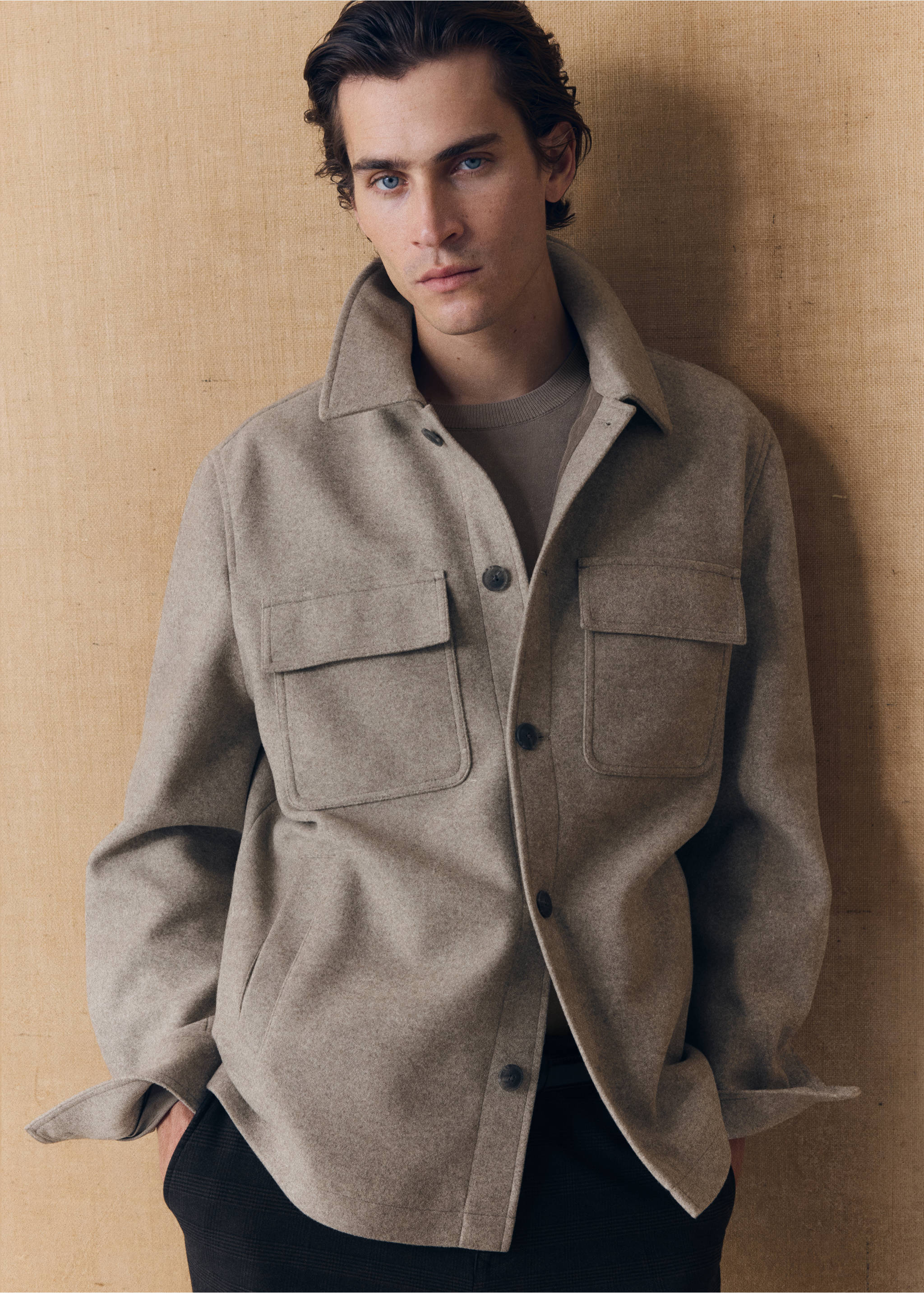 Beige wool-effect jacket with flap chest pockets., Light/Pastel Grey. Ref: 37047888-00.