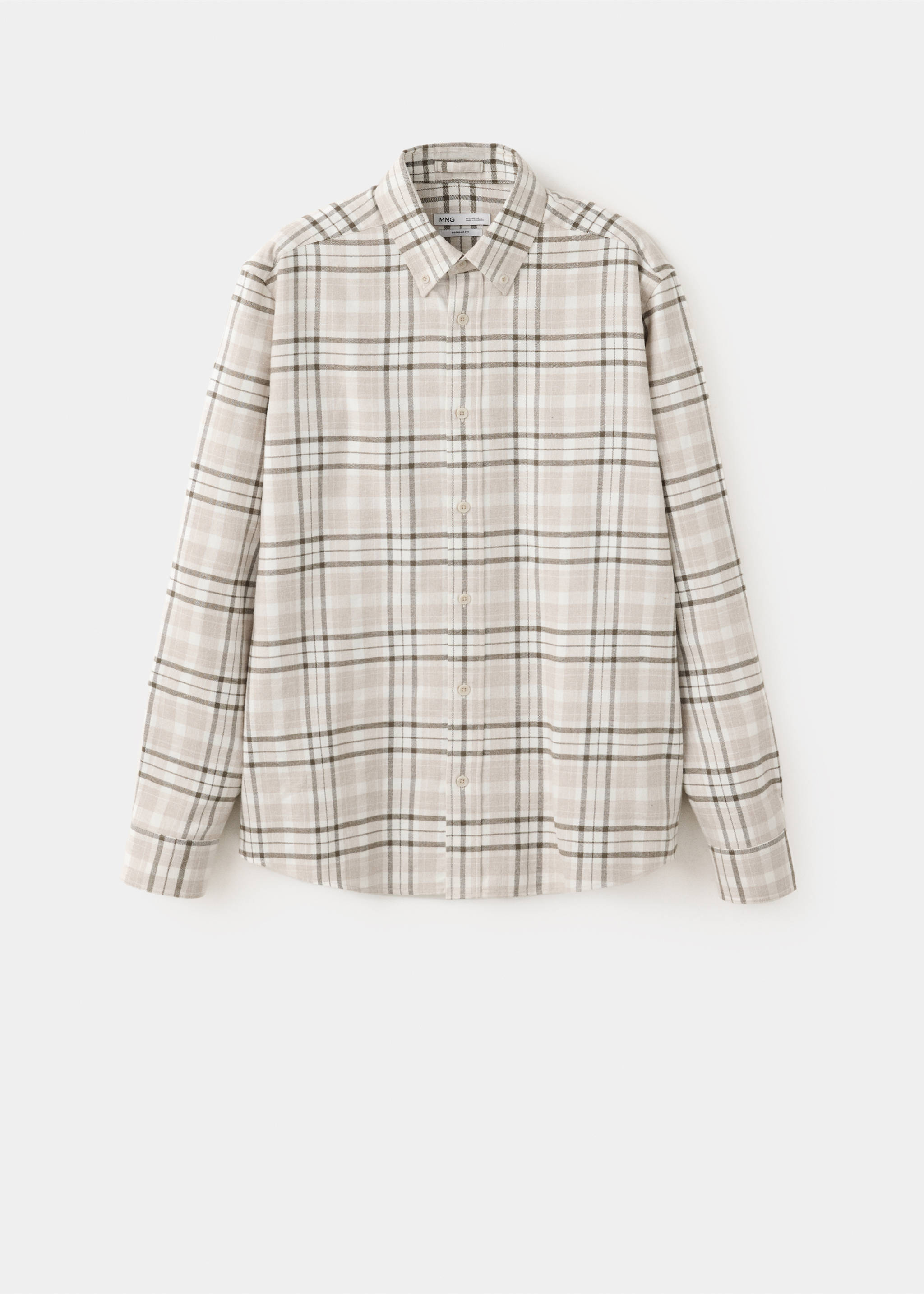 Beige and brown checked men's overshirt with a button-down front and classic collar., Light/Pastel Grey. Ref: 37047893-00.