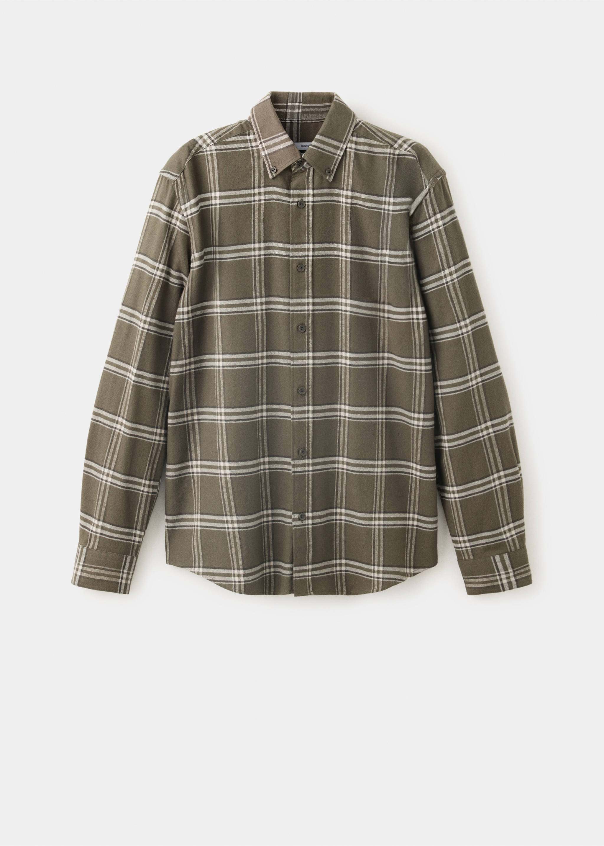 Olive green check overshirt with a button-down collar and front buttons., Khaki. Ref: 37047893-00.