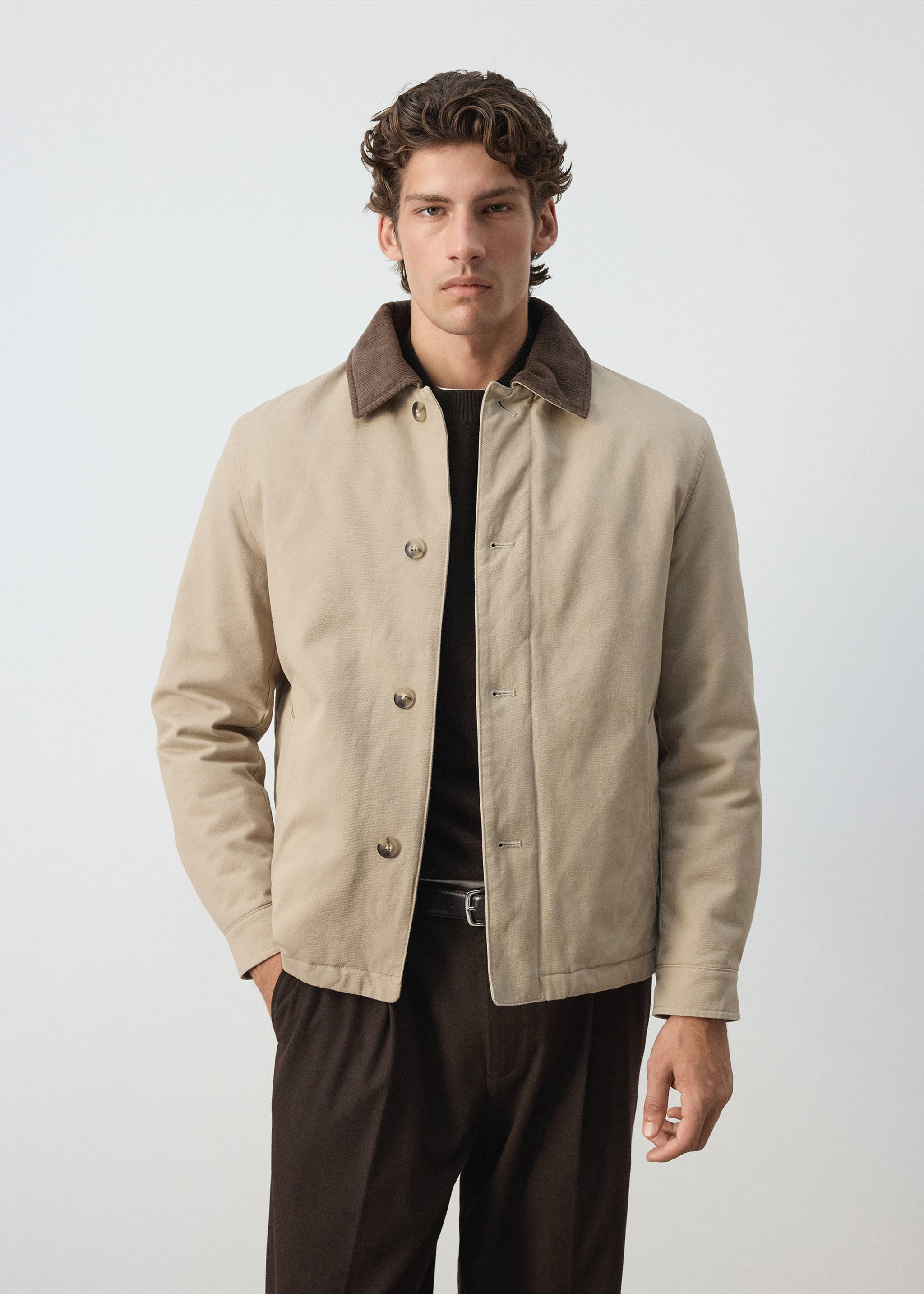 Jacka i 100 % bomull med manchesterkrage - Bild av mittparti, Beige. Ref: 37047898-00.