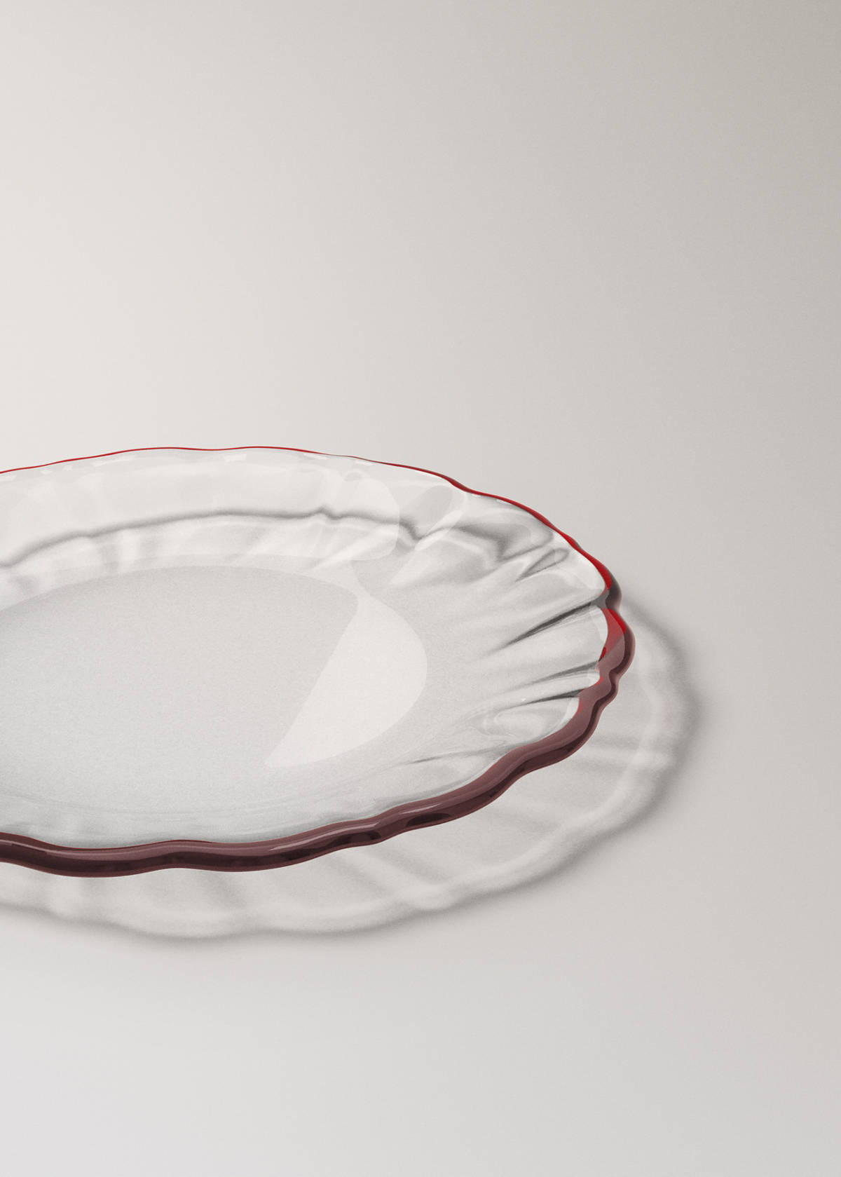 Wavy-edged glass plate — Red