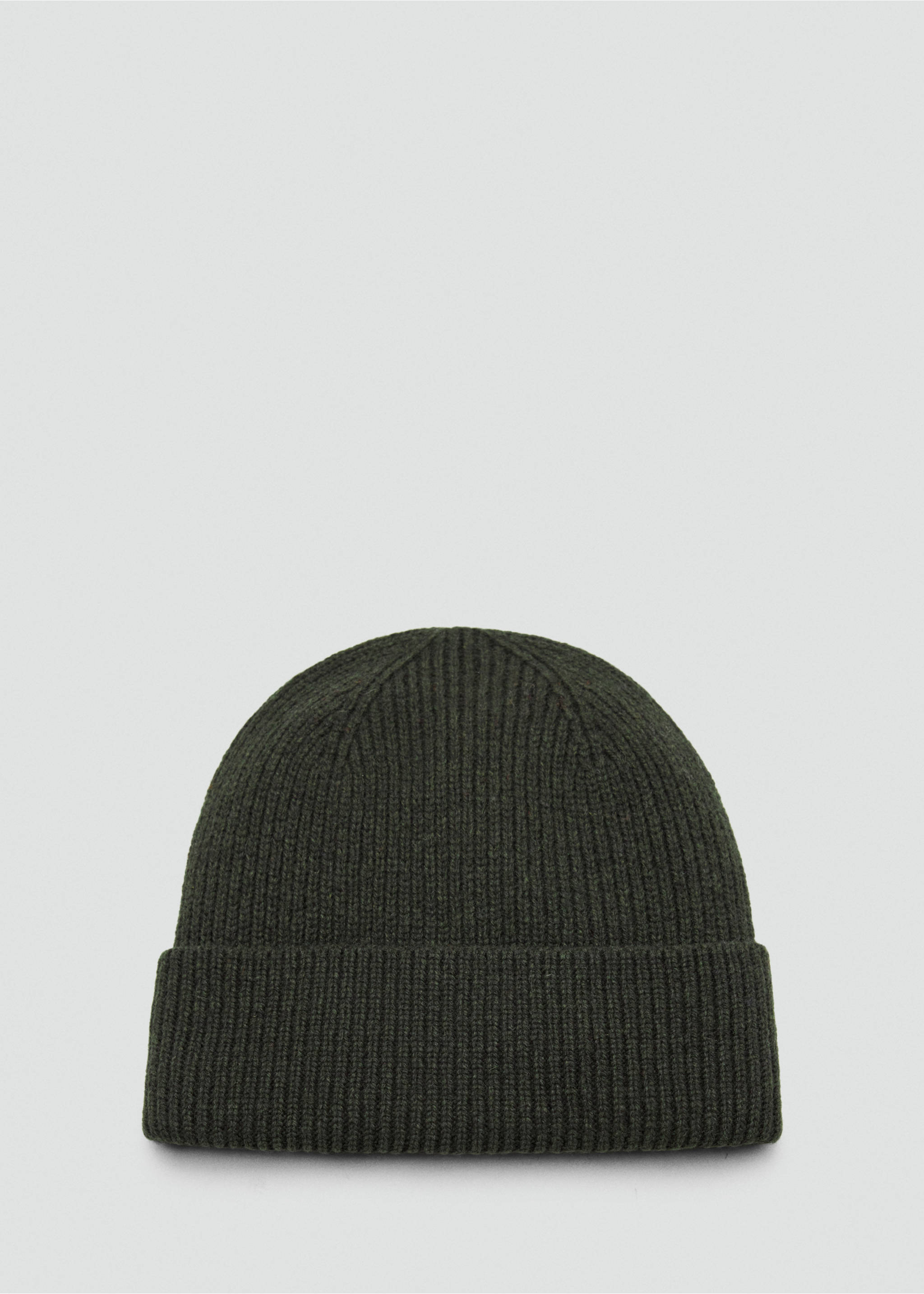 Dark green ribbed knitted beanie hat with a folded brim., Khaki. Ref: 37047903-00.