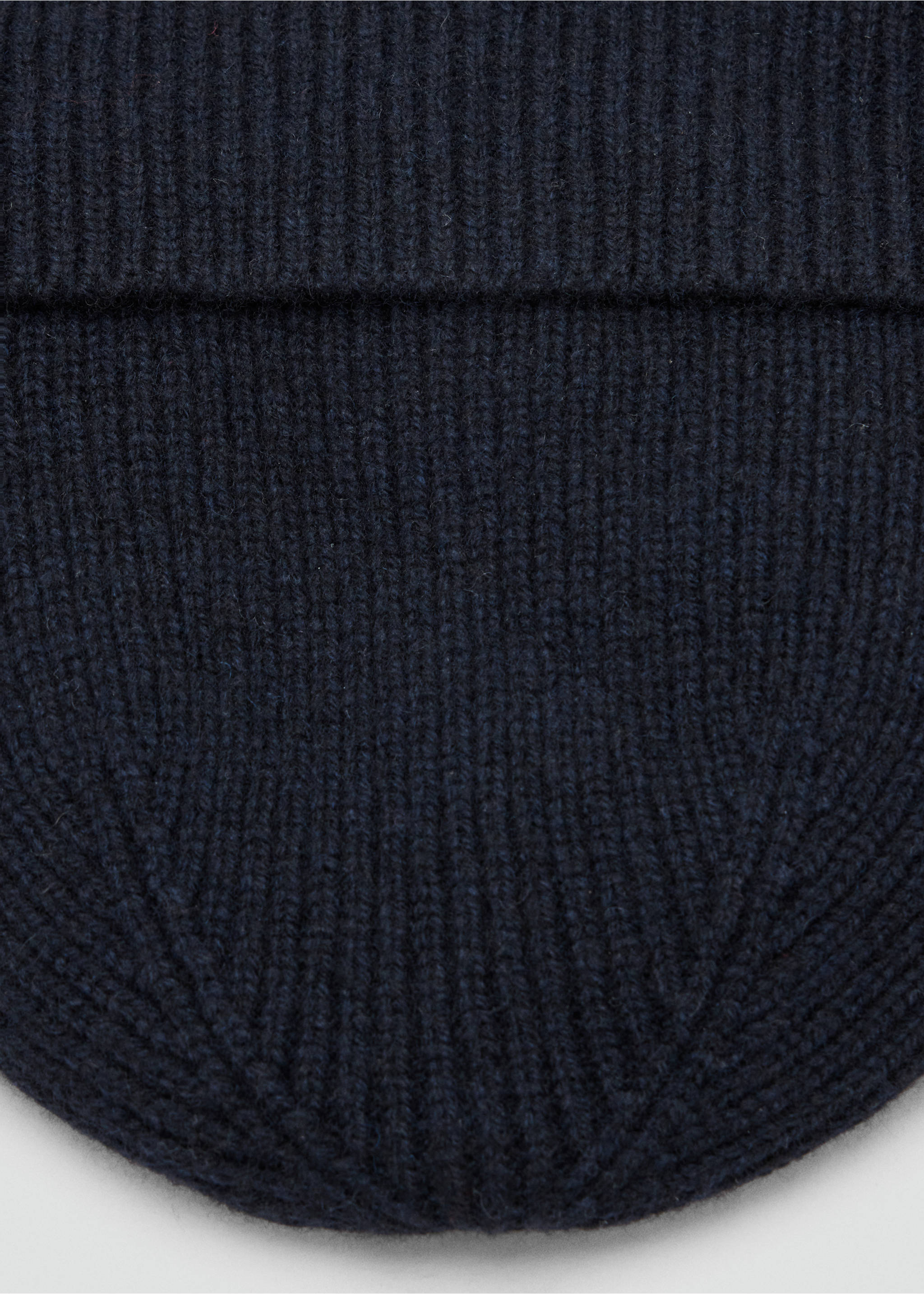 Close-up of a navy blue ribbed knit beanie., Navy. Ref: 37047903-00.