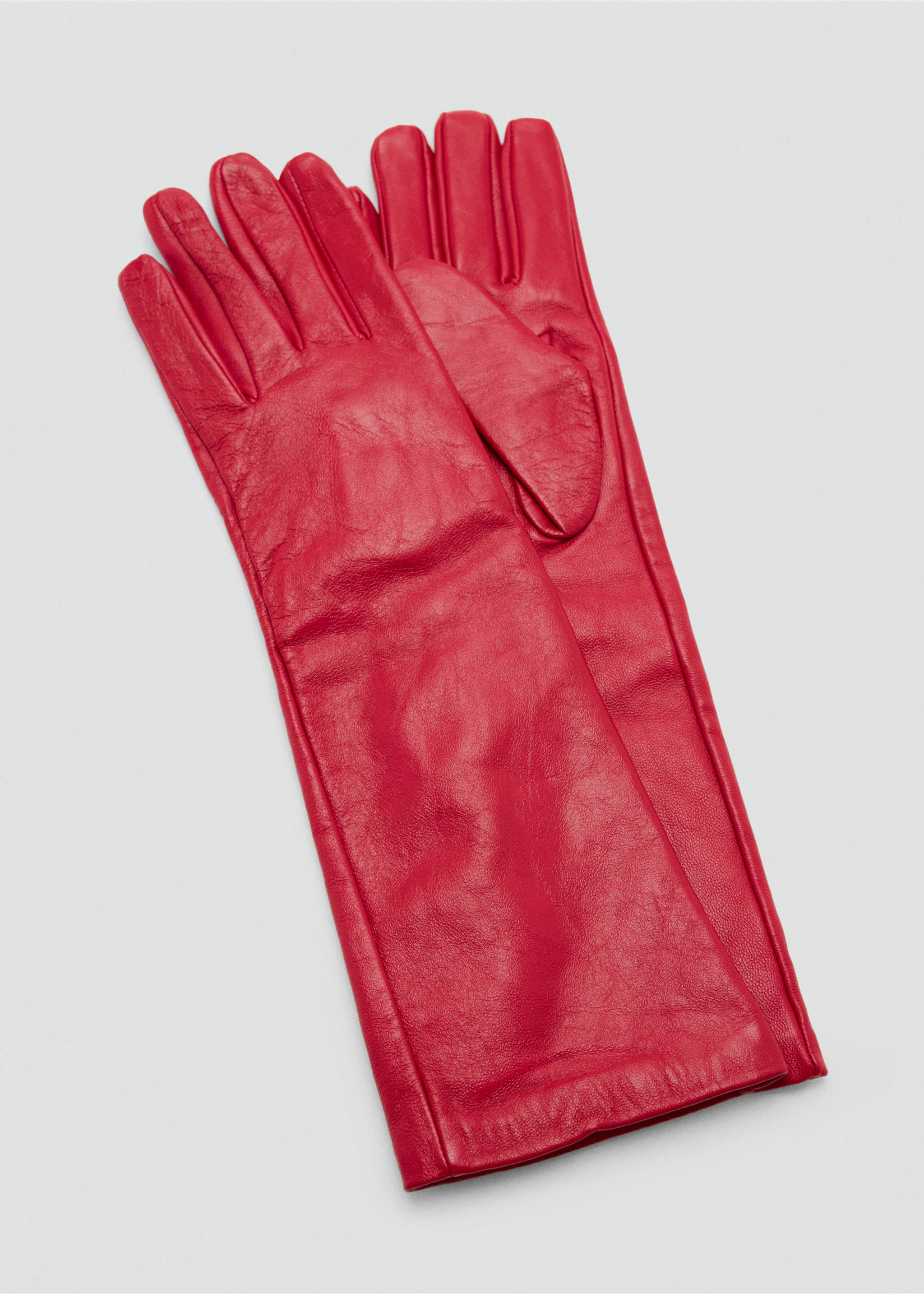 Lange handschoenen van getrommeld leer - Detail van het artikel 1, Rood. Ref: 37047906-00.