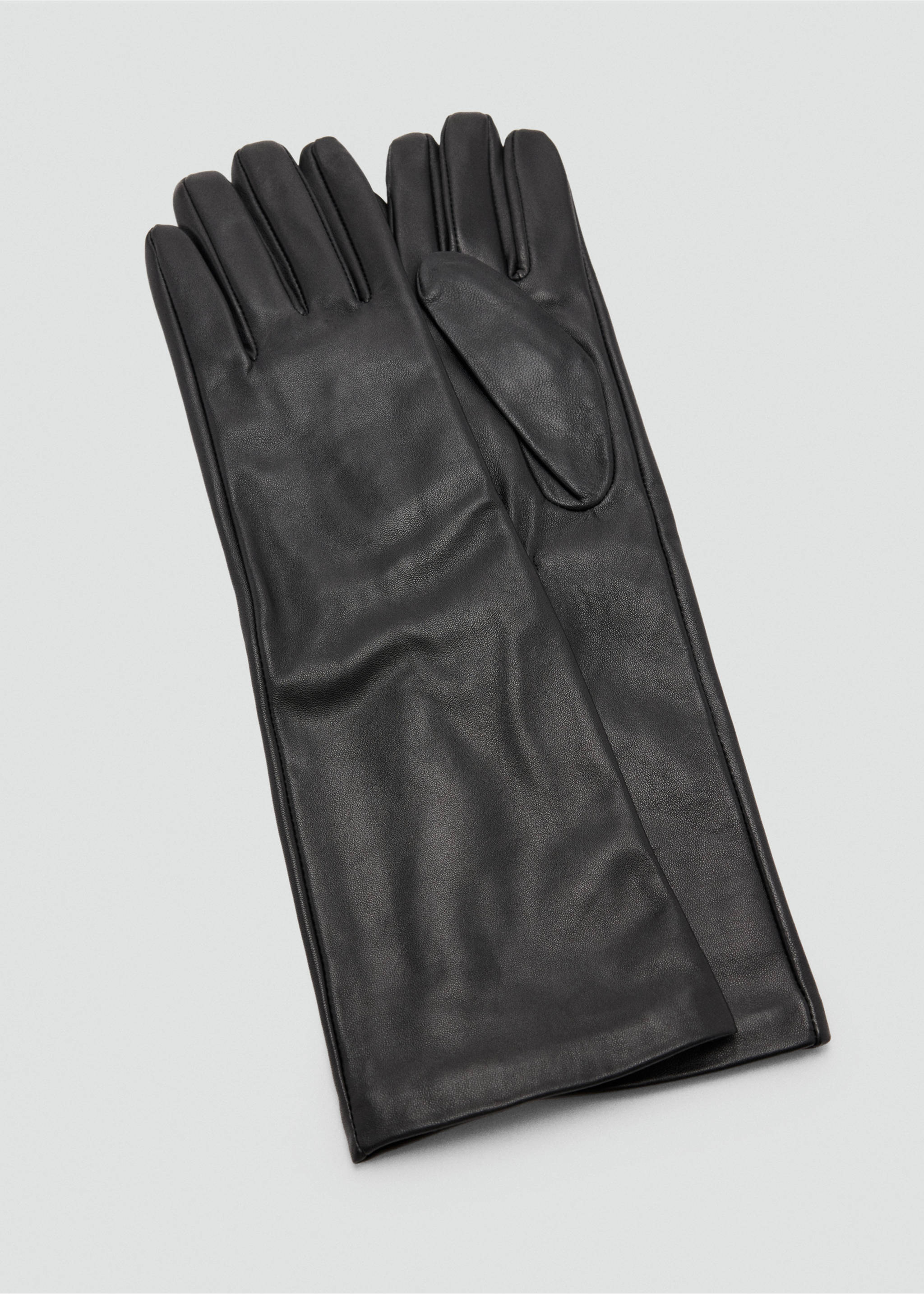 Lange handschoenen van getrommeld leer - Detail van het artikel 1, Zwart. Ref: 37047906-00.